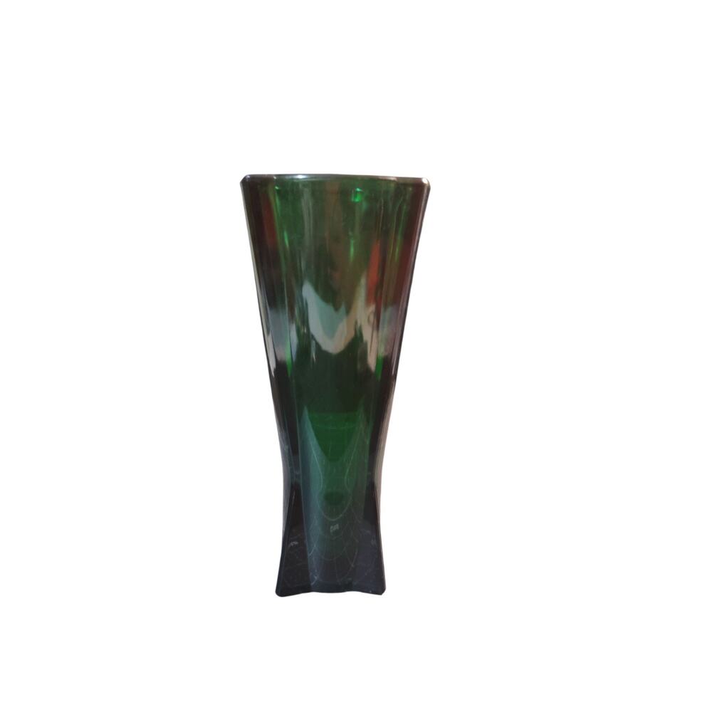 mid-century emerald green glass "rocket" vase, likely made by Anchor Hocking